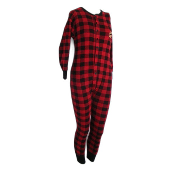 LAZY ONE Union Suit, XS, Bear Cheeks Flap Jack, Buffalo Plaid, Red/Black - Picture 2 of 10